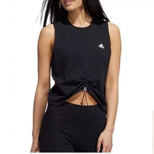 NWT adidas Sleeveless Tank Adjustable Cinching Drawcord Crop Black Small
